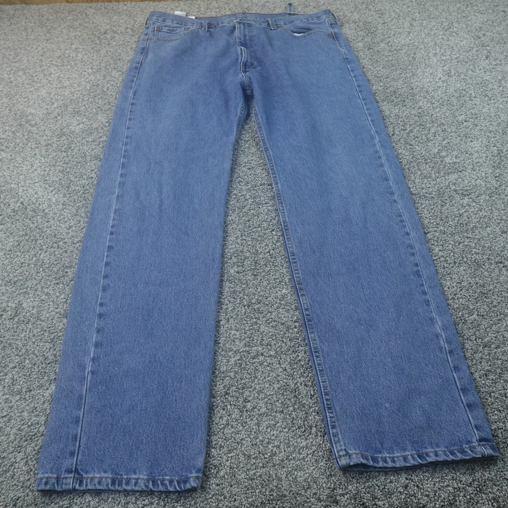 Levis Jeans Mens 42X34 Dark Blue Denim Pants 505 Straight Leg Casual Cotton Dad